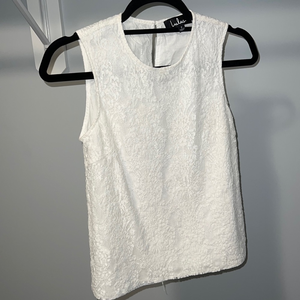 White lace tank top. High neck.